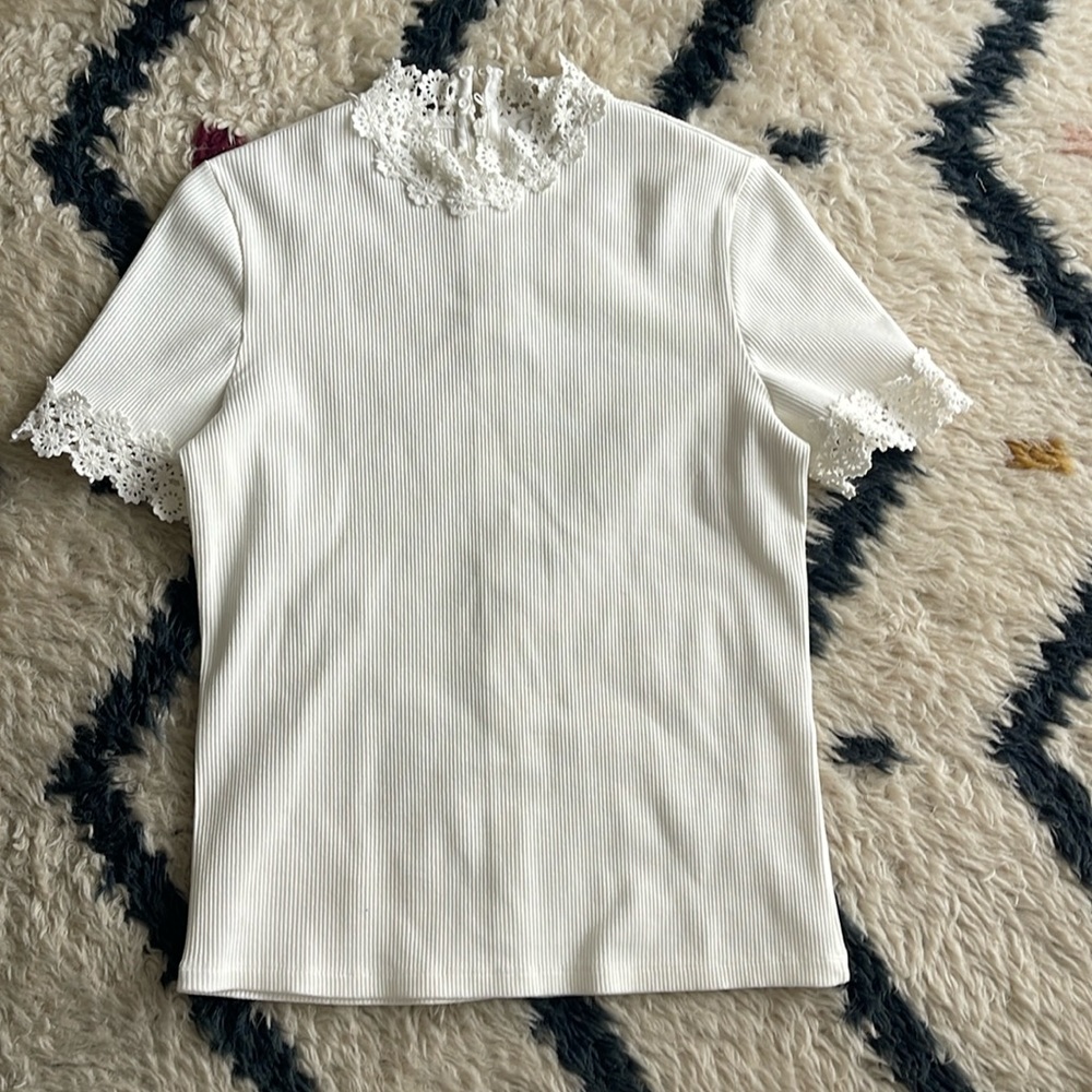 Sandro Paris Women's Anie Ribbed Guipure Lace-Detail Top